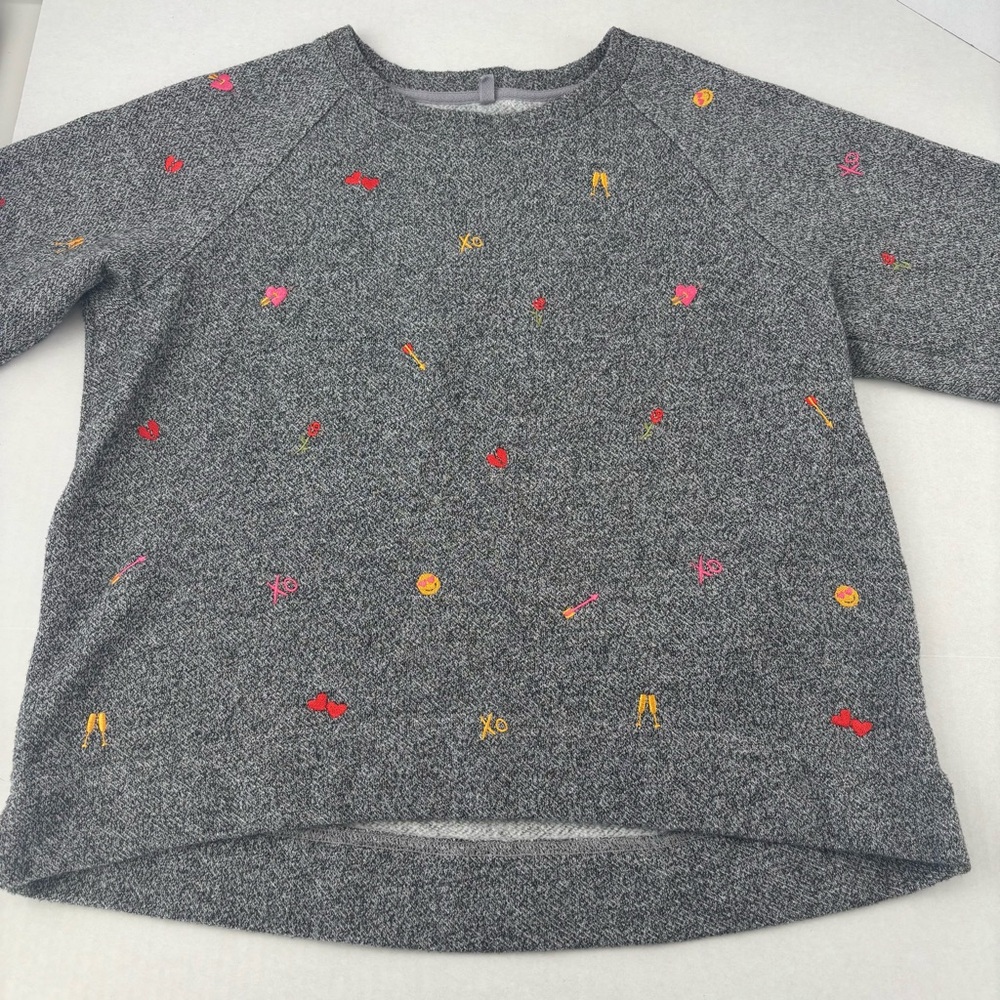 Lou & Grey For Loft Grey Embroidered Colorful Emoji Long Sleeve Sweater Size S‎
